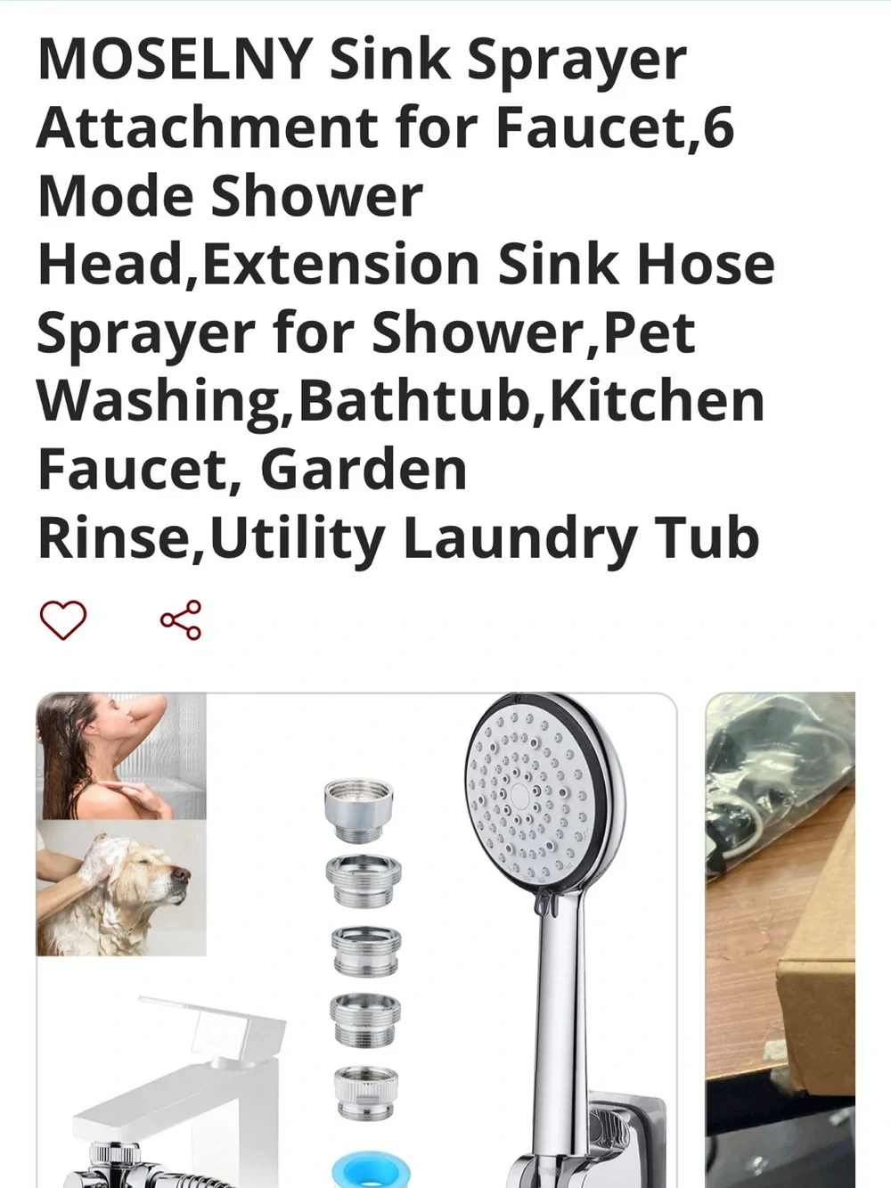 Handheld Shower Head Set in Chrome with Hose and Adapters